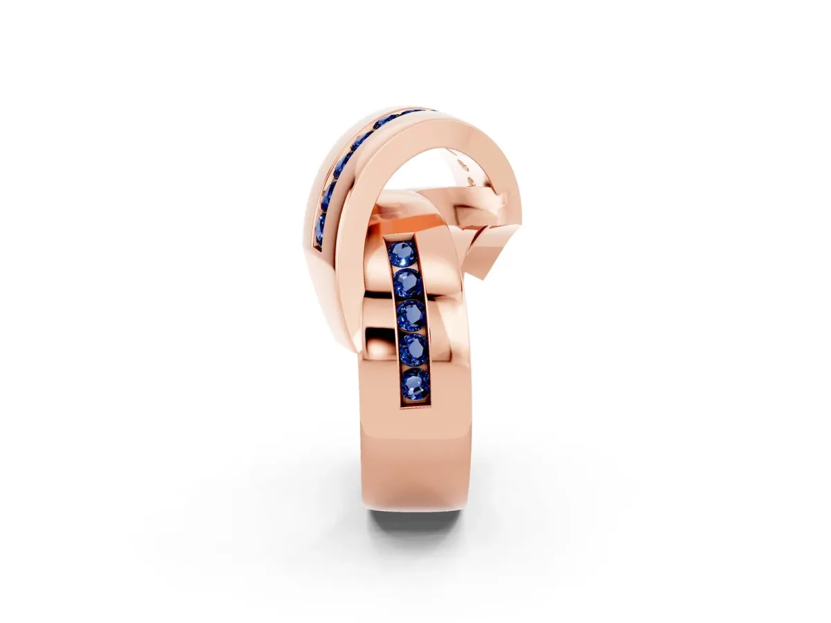 Pavé Round Blue Sapphire Crossover Band with Channel Setting Rose gold