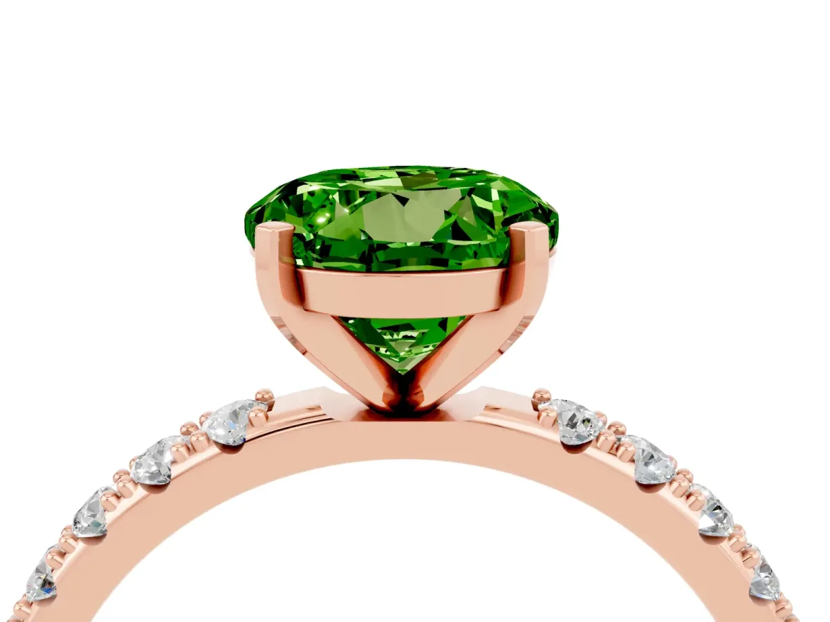 Round Cut Peridot Solitaire Pavé Band with Four-Prong Setting Rose gold