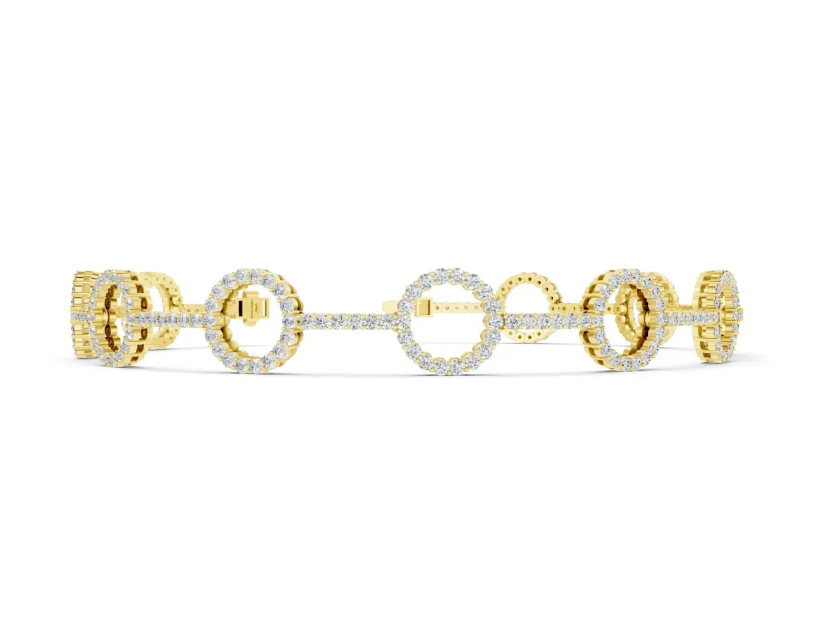 Round Diamond Circle Link Tennis Bracelet with Pavé Setting Yellow gold