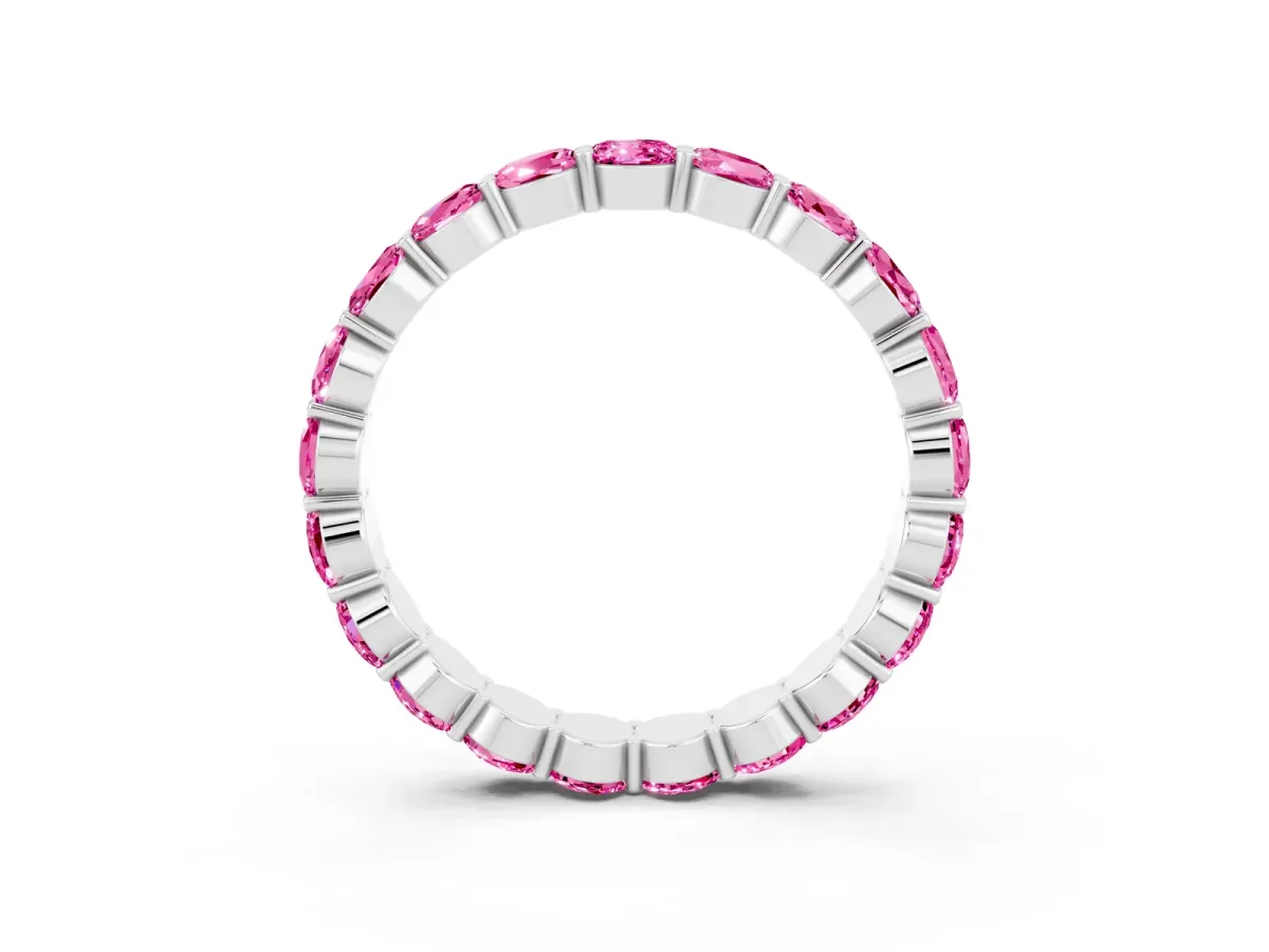 Round Pink Sapphire Eternity Band with U-Prong Setting White gold