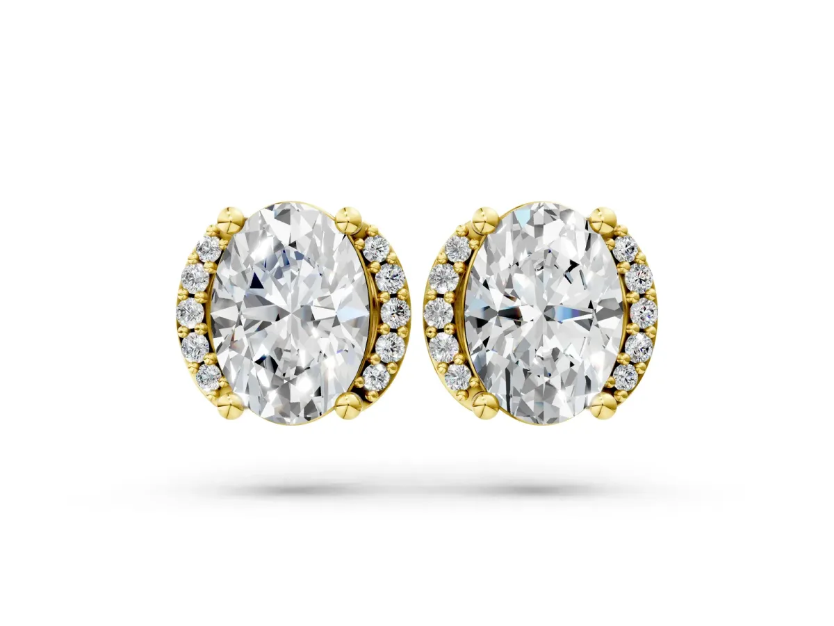Oval Diamond Half Halo Stud Earrings Yellow gold