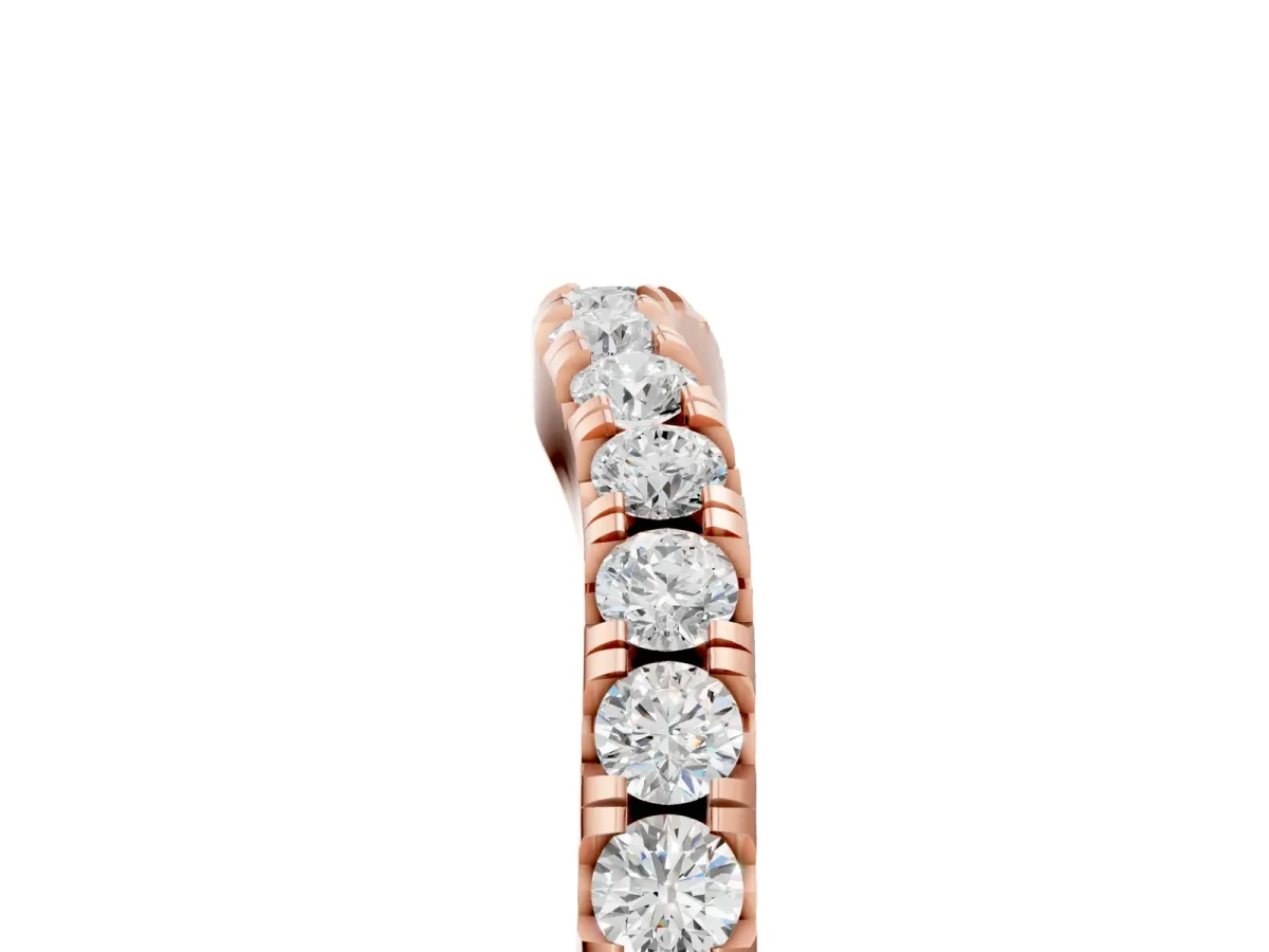 Round Diamond Curved Pavé Wedding Band with Shared Prong Setting Rose gold