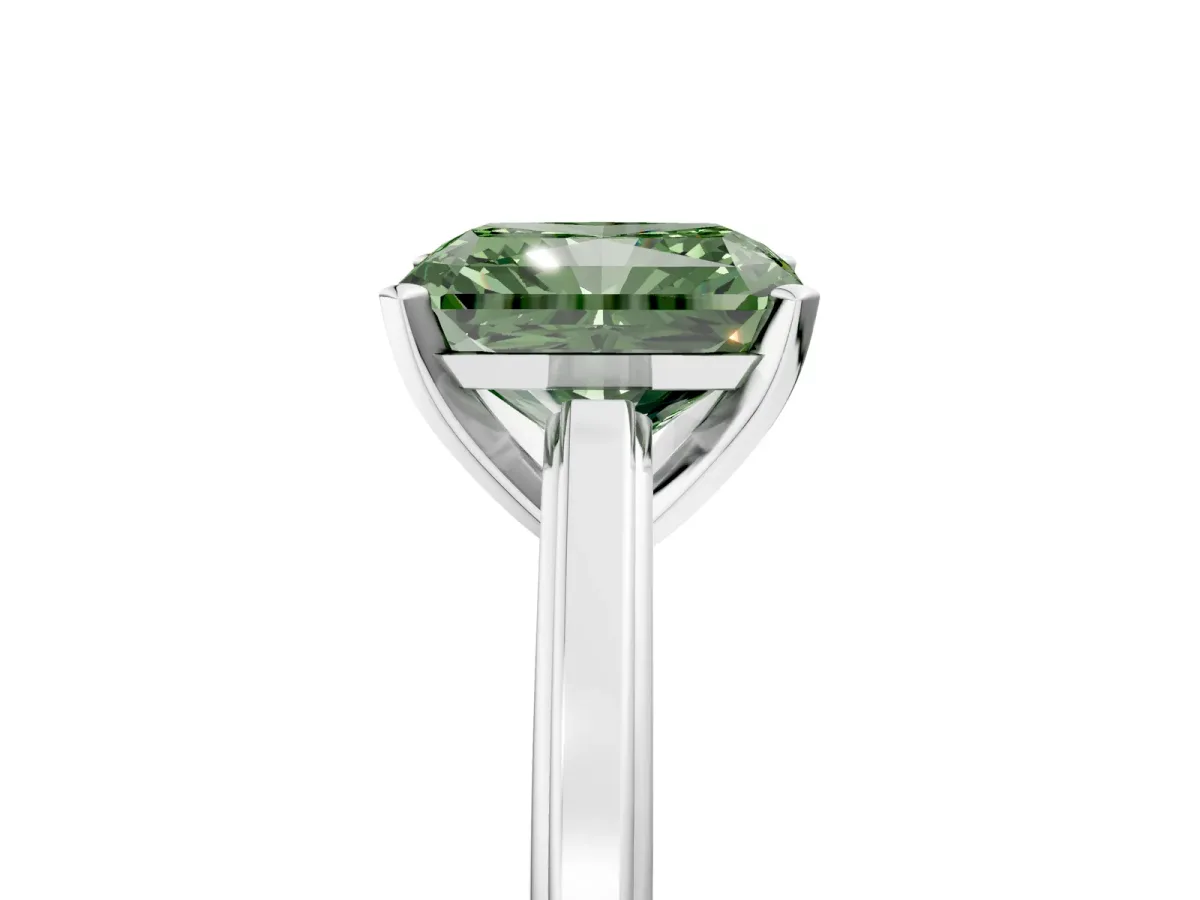 Fancy Green Radiant Cut Solitaire Diamond Ring with Four-Prong Setting and Classic Band Platinum