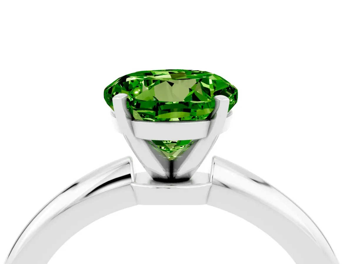 Round Cut Peridot Solitaire Ring with Six-Prong Setting and Classic Band Silver