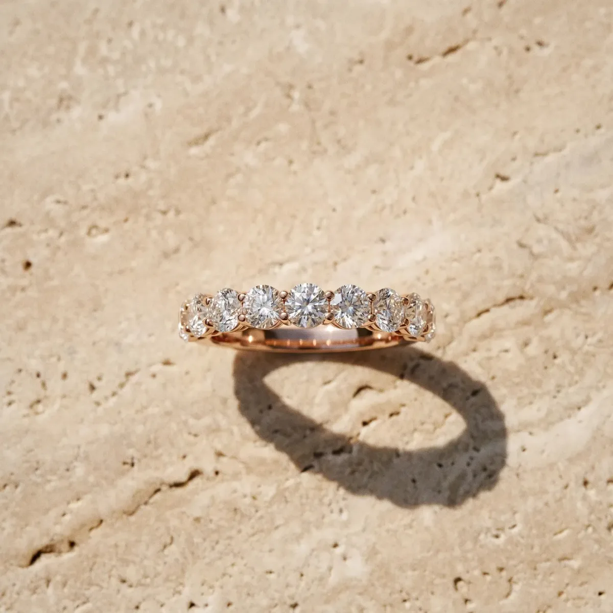 Round Diamond Shared Prong Eternity Band Rose gold
