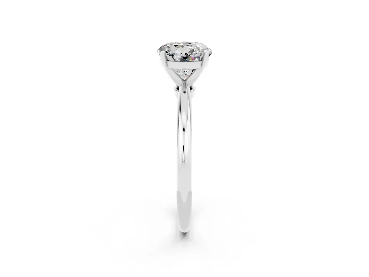 Round Cut Moissanite Solitaire Ring with Six-Prong Setting and Classic Band Platinum