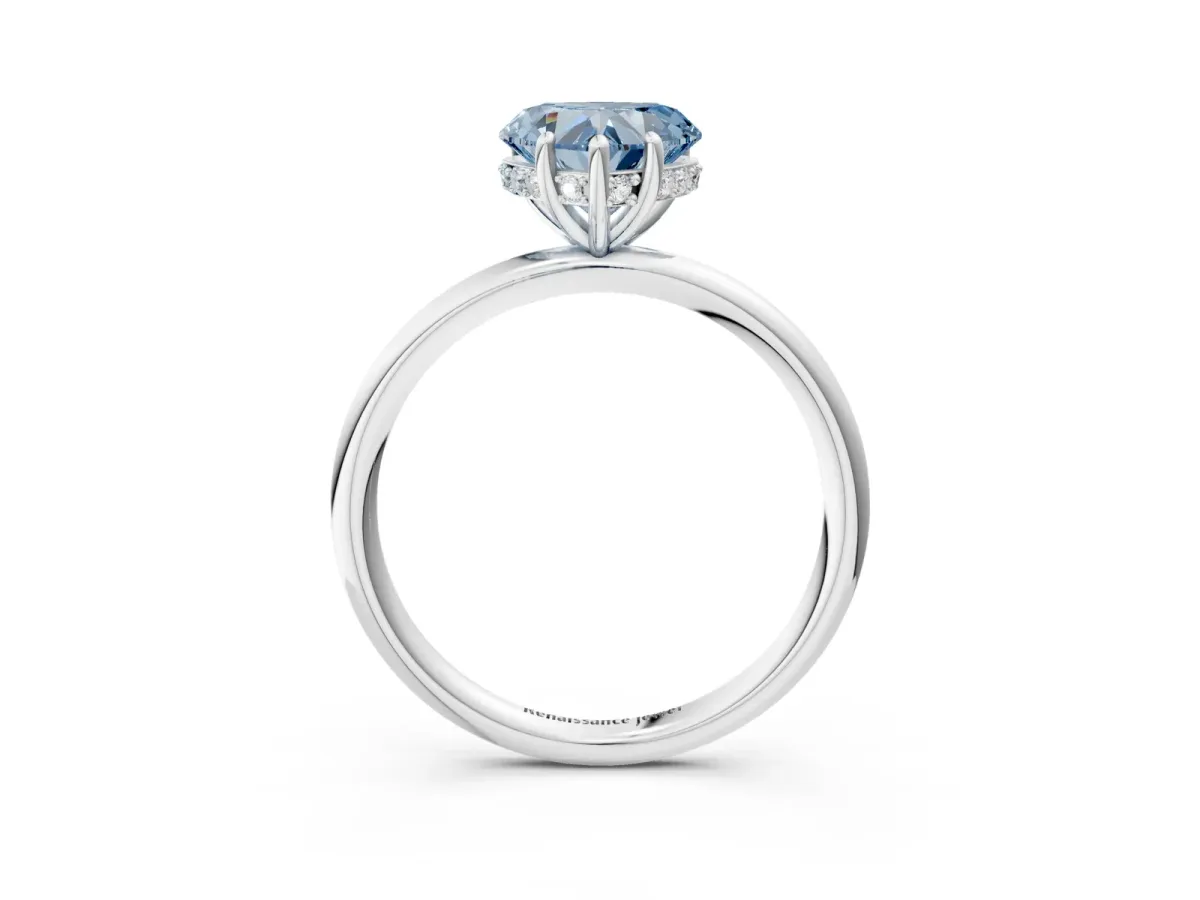 Fancy Blue Heart Cut Solitaire Diamond Ring with a Classic Band and Four-Prong Setting Platinum