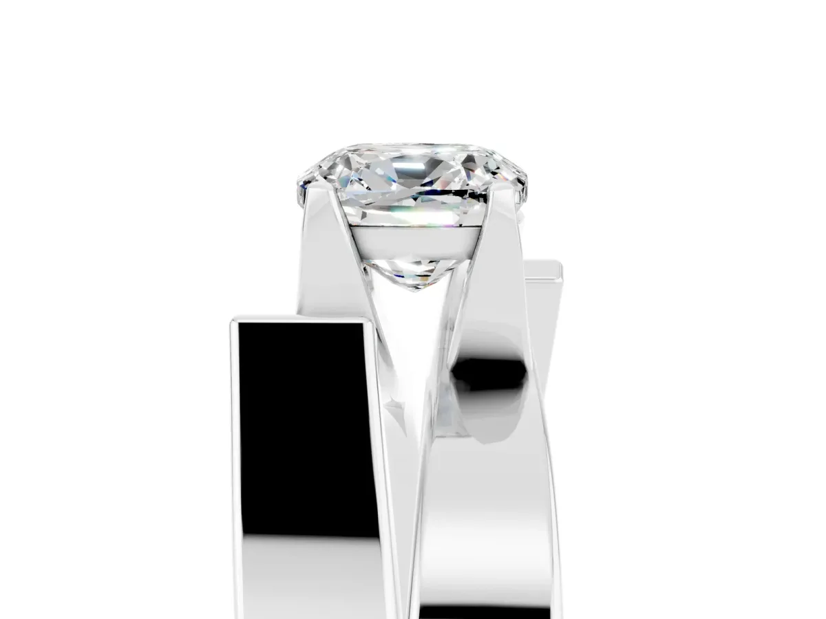 Modern Tension Set Cushion Cut Moissanite Solitaire Wide Band Ring Silver