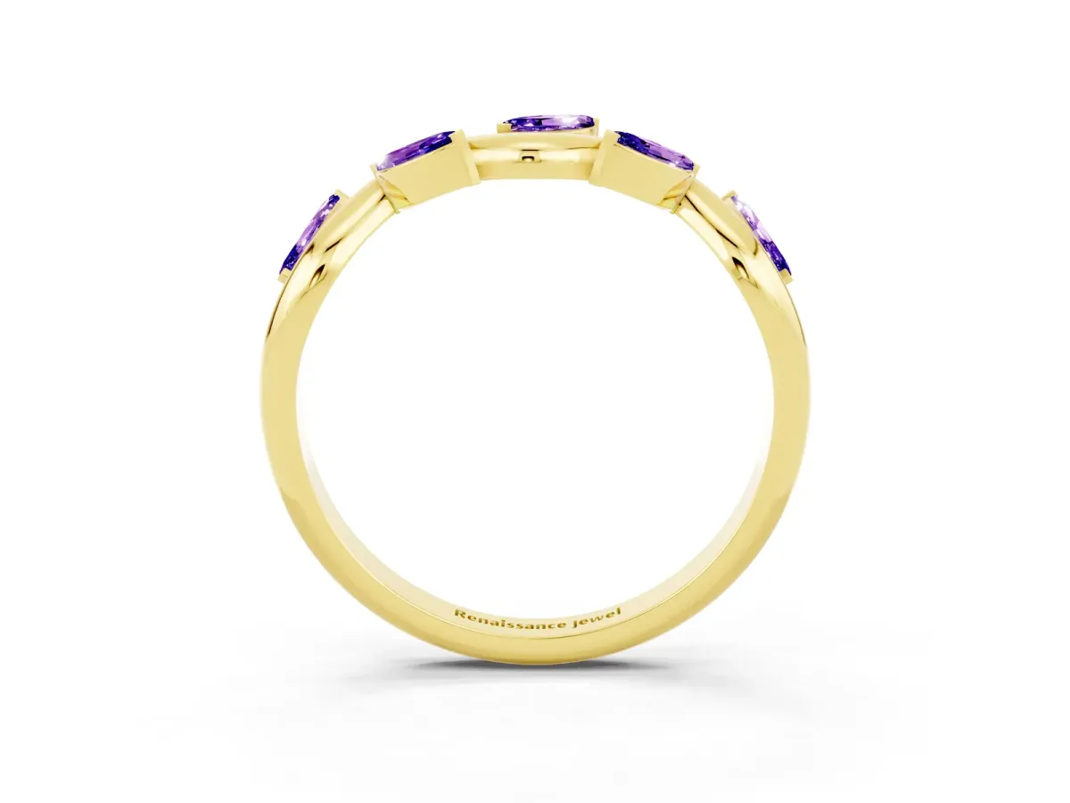 Marquise Tanzanite Twisted Band with Prong Setting Yellow gold