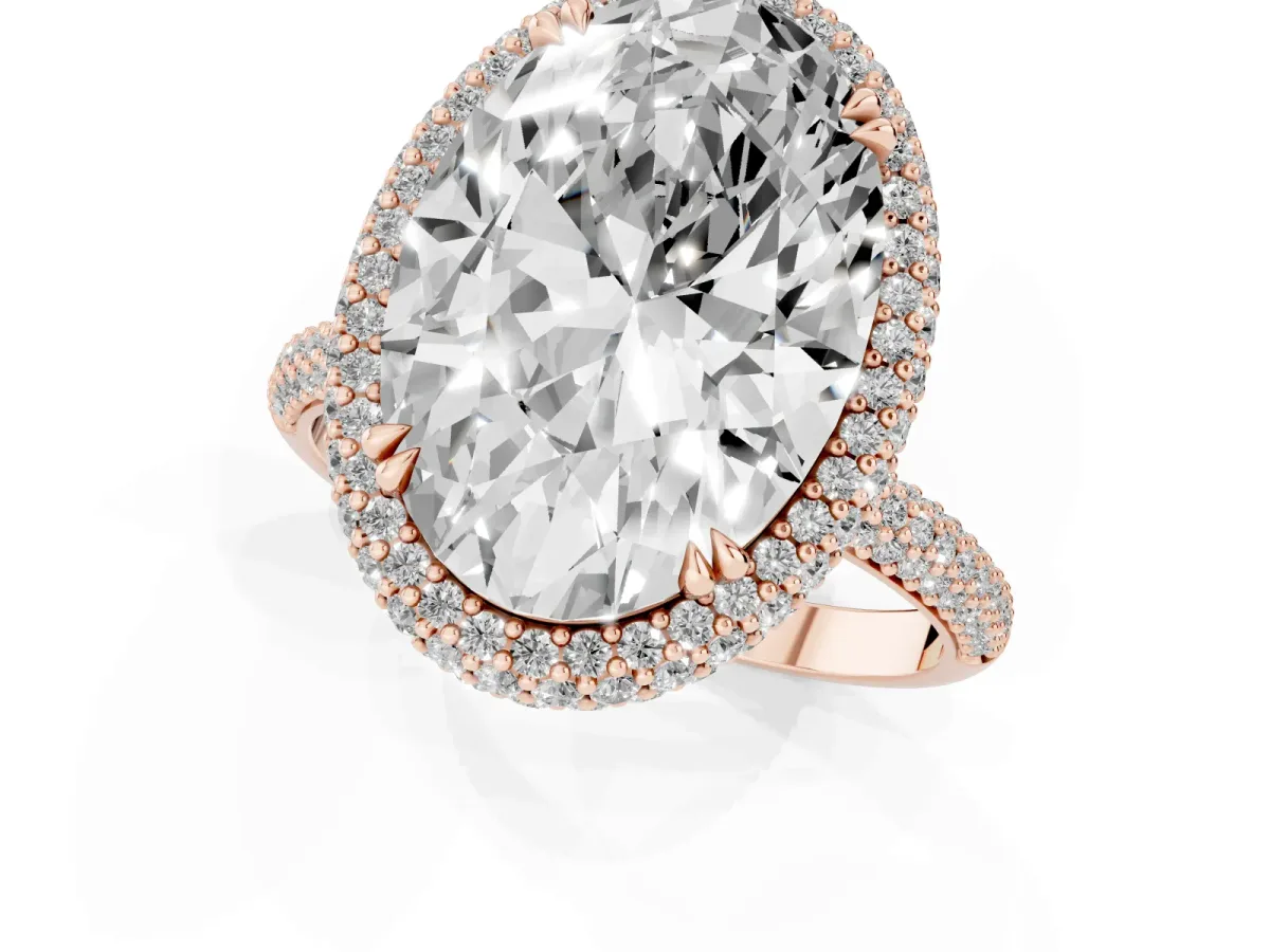 Oval Diamond Halo Ring with Round Diamond Accents Rose gold