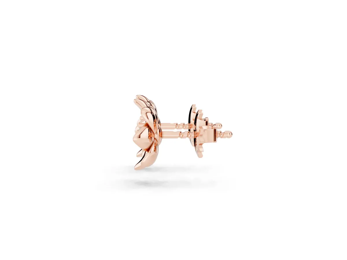 Round Diamond Magnolia Floral Stud Earrings Rose gold