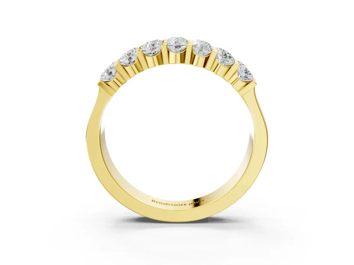 Three-Row Round Diamond Channel Band with Shared Prong Setting Yellow gold