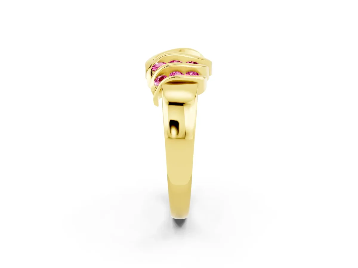 Round Pink Sapphire Multi-Row Crossover Band Yellow gold