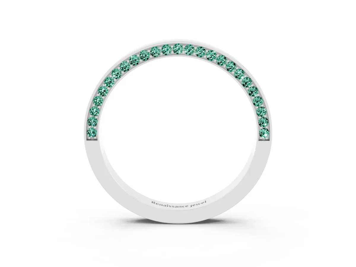Pavé Round Green Sapphire Channel Set Band Platinum