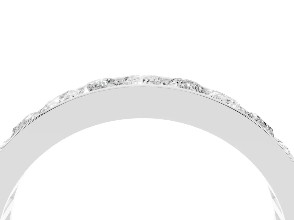 Princess Diamond Channel Set Promise Ring with Round Diamond Accents White gold