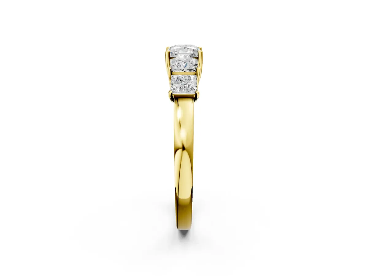 Princess Cut Five-Stone Diamond Ring with Classic Prong Setting Yellow gold