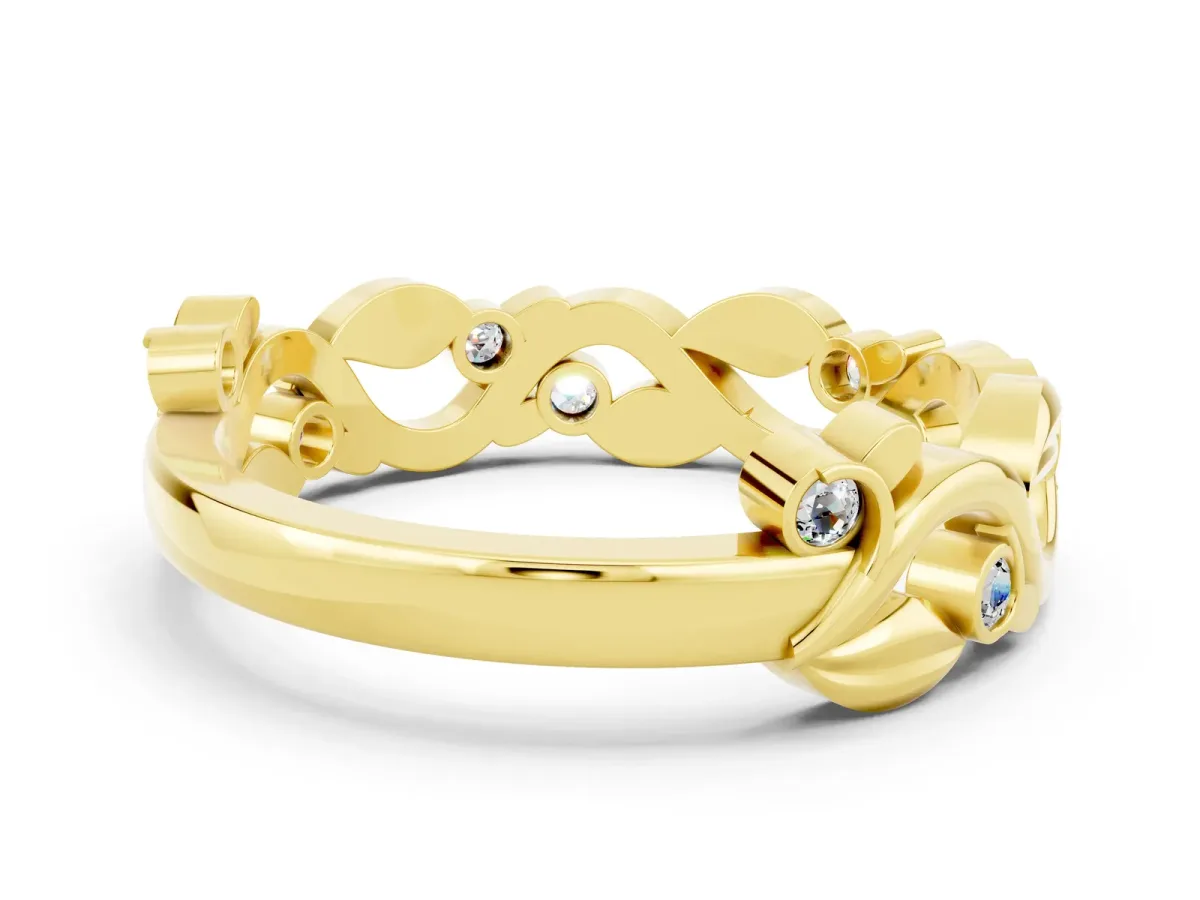 Round Moissanite Leaf Eternity Band with Bezel Setting Yellow gold