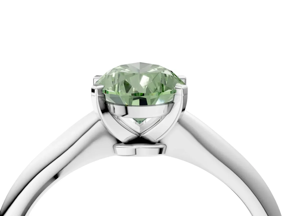 Fancy Green Pear Cut Diamond Solitaire Engagement Ring with Classic Band and Four-Prong Setting Silver