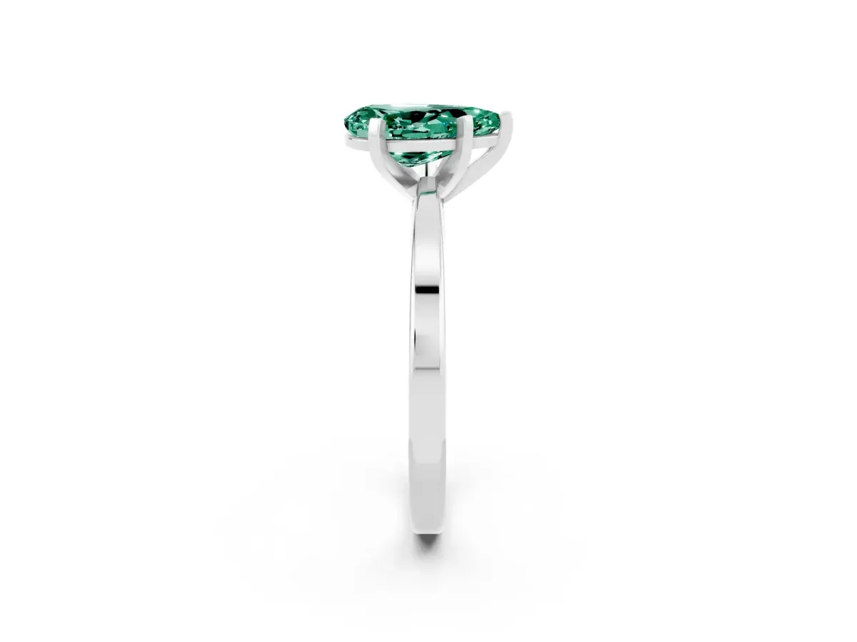 Pear Cut Green Sapphire Solitaire Engagement Ring with Classic Band and Four-Prong Setting Silver