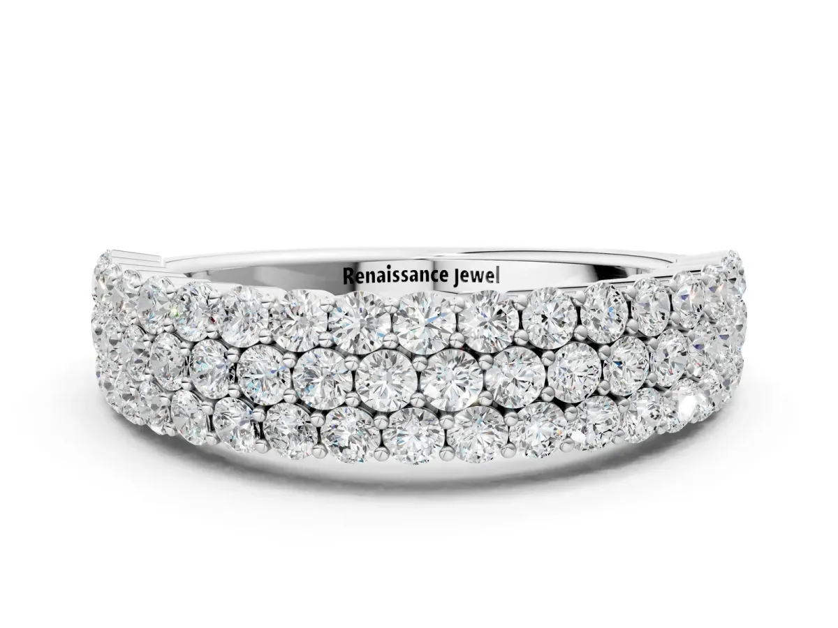 Round Diamond Checkerboard Pavé Promise Ring with Round Diamond Accents Silver