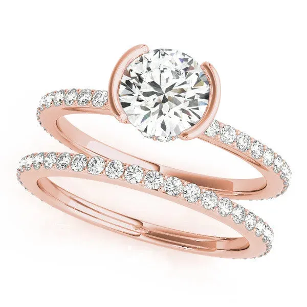 Round Cut Cut Diamond Pave Band Tension Setting Engagement Ring Rose gold