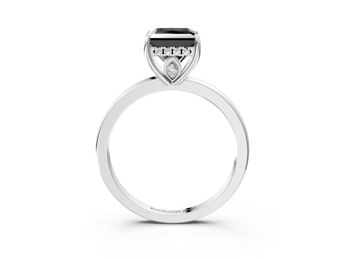Fancy Black Princess Cut Solitaire Diamond Ring with Prong Setting and Plain Band Silver