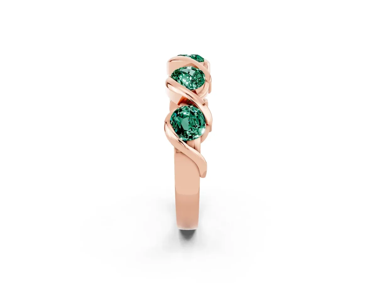 Round Green Sapphire Wave Band with Channel Setting and Shared Prongs Rose gold