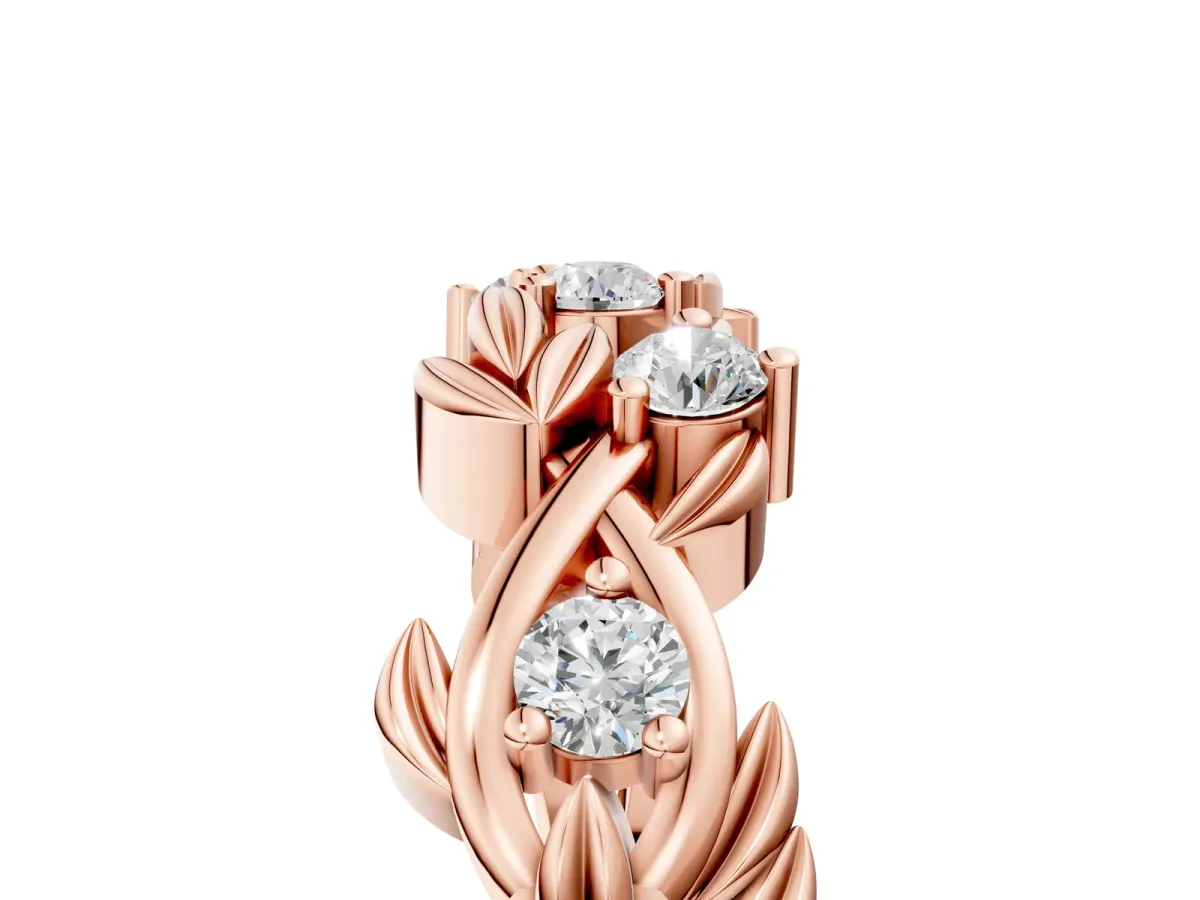Round Diamond Leaf Motif Band with Prong Setting Rose gold