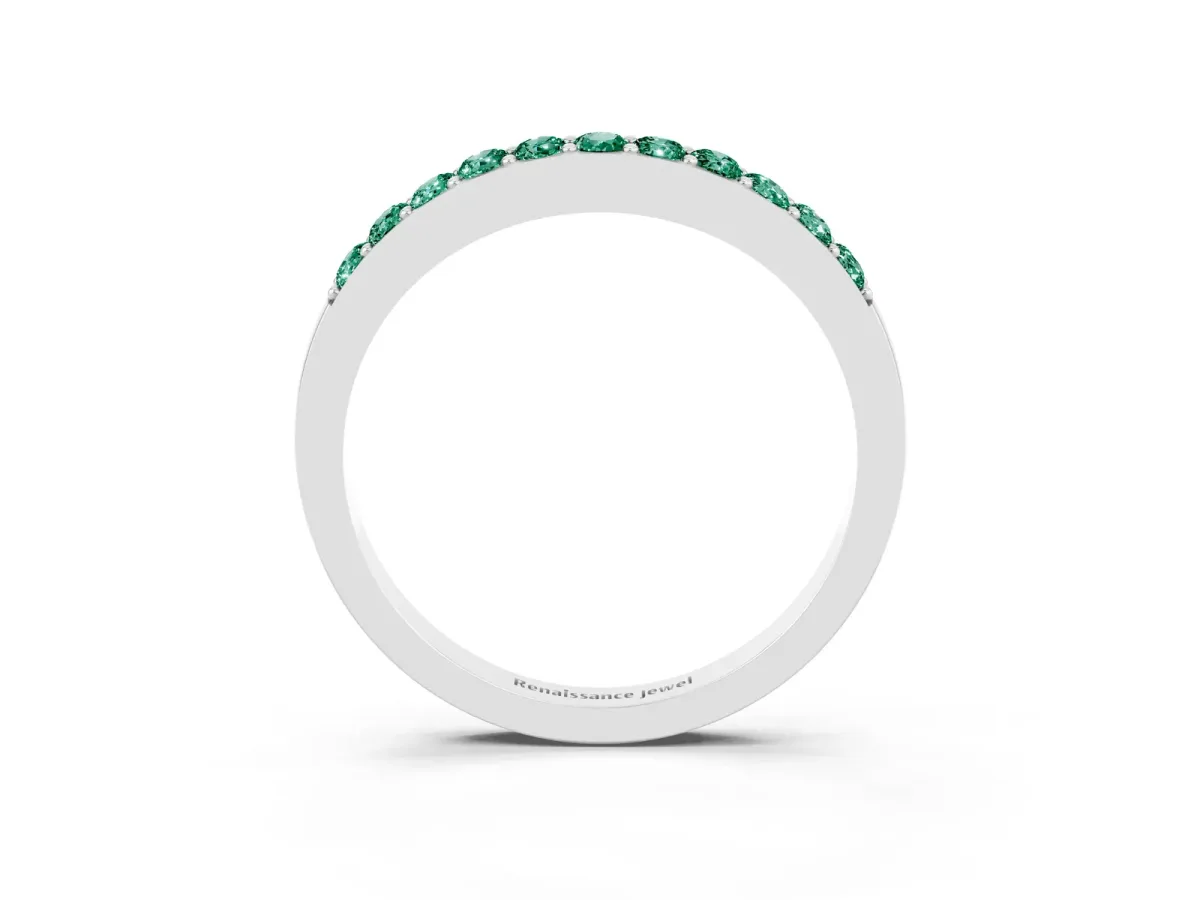 Round Green Sapphire Curved Wedding Band with Channel Setting Silver