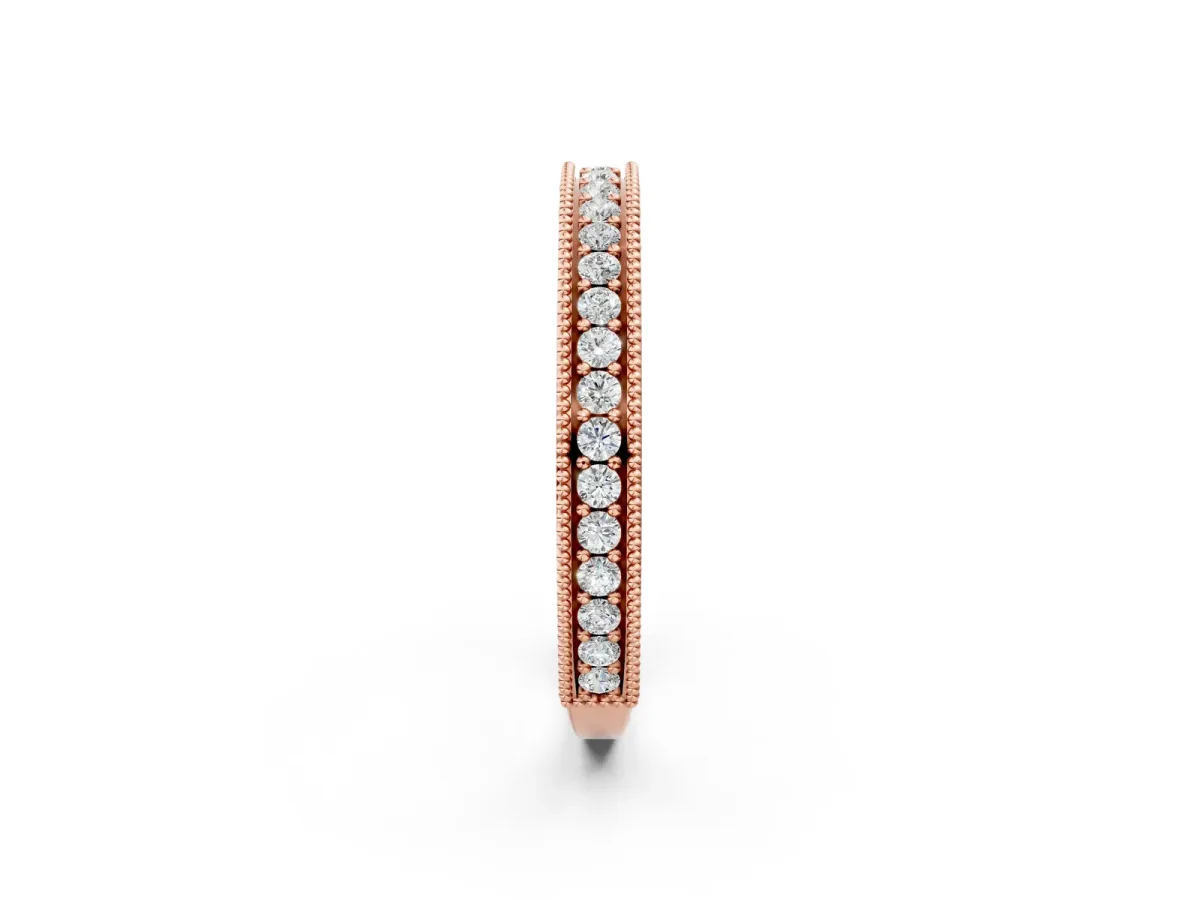 Round Cut Diamond Milgrain Pavé Eternity Band Rose gold