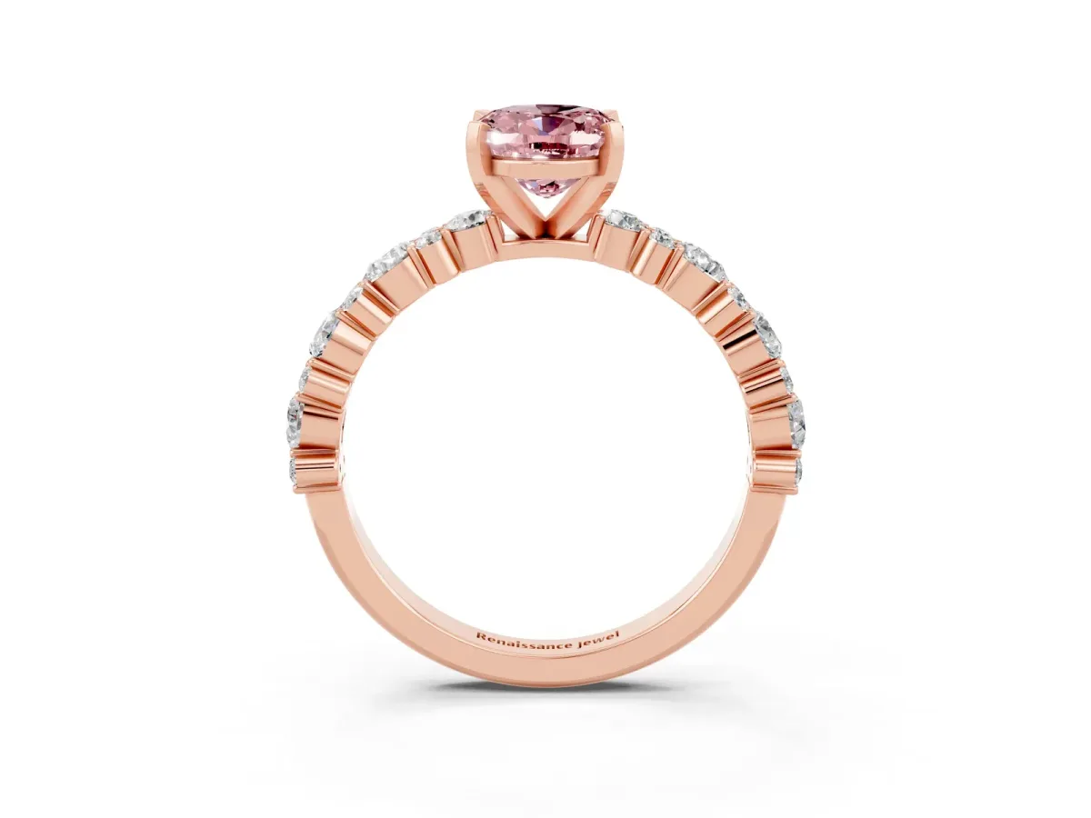Oval Cut Morganite Side Stone Solitaire Ring with Round and Four-Prong Setting Rose gold