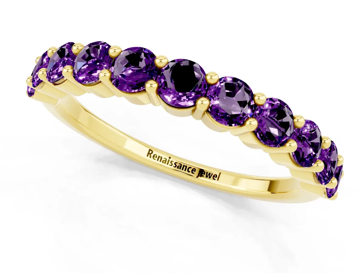 Round Amethyst Half Eternity Band with Prong Setting Yellow gold