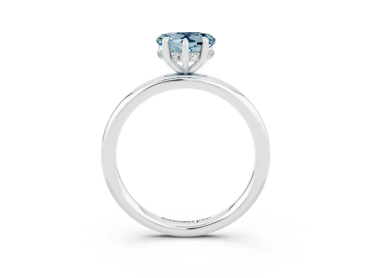 Heart Cut Aquamarine Solitaire Ring with Thin Band and Four-Prong Setting White gold