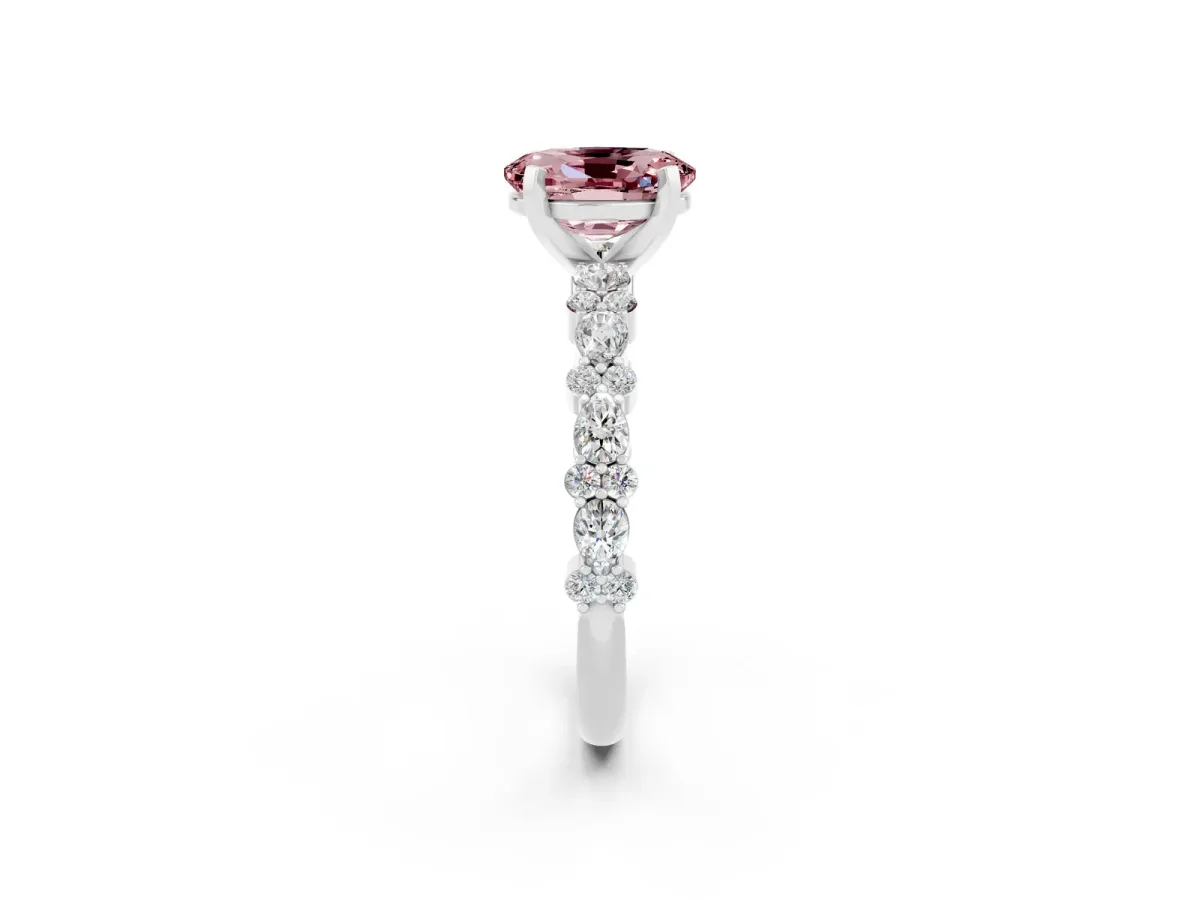 Oval Cut Morganite Side Stone Solitaire Ring with Round and Four-Prong Setting Silver