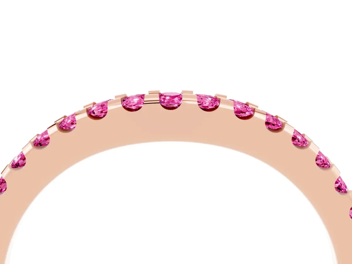 Round Pink Sapphire Pavé Curved Wedding Band Rose gold