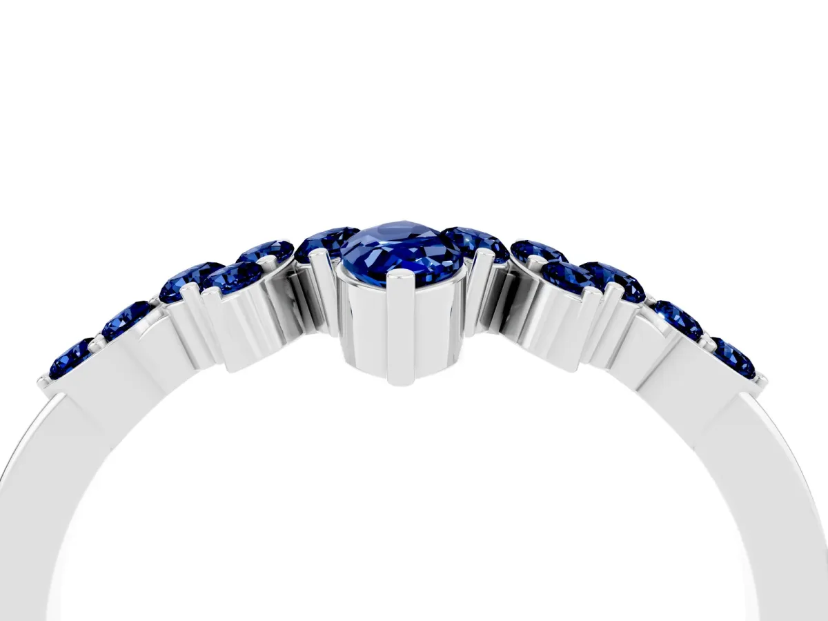 Marquise and Round Blue Sapphire Chevron Band with Prong Setting Silver