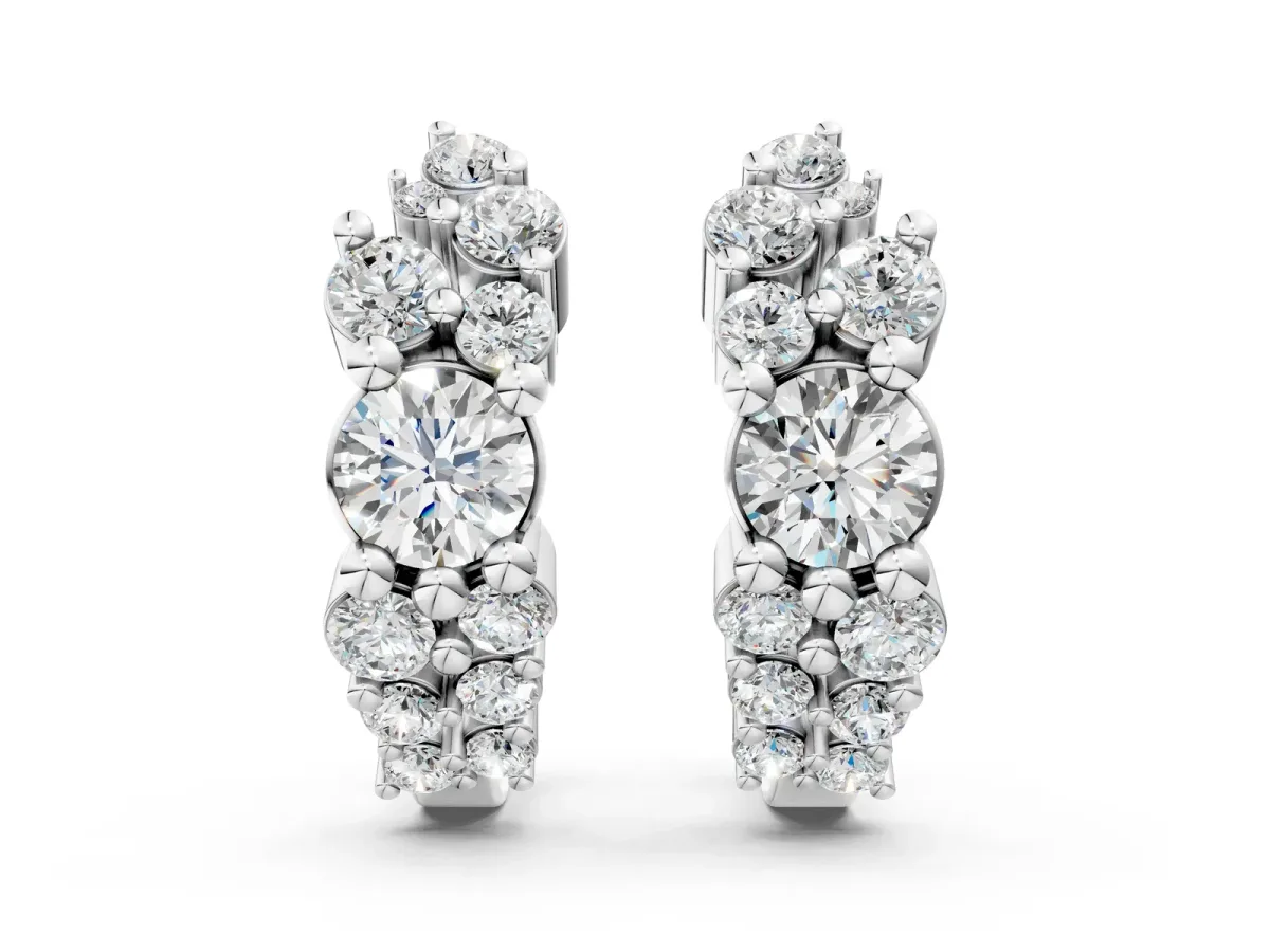 Round Diamond Hydrangea Bouquet Hoop Earrings with Diamond Accents Silver