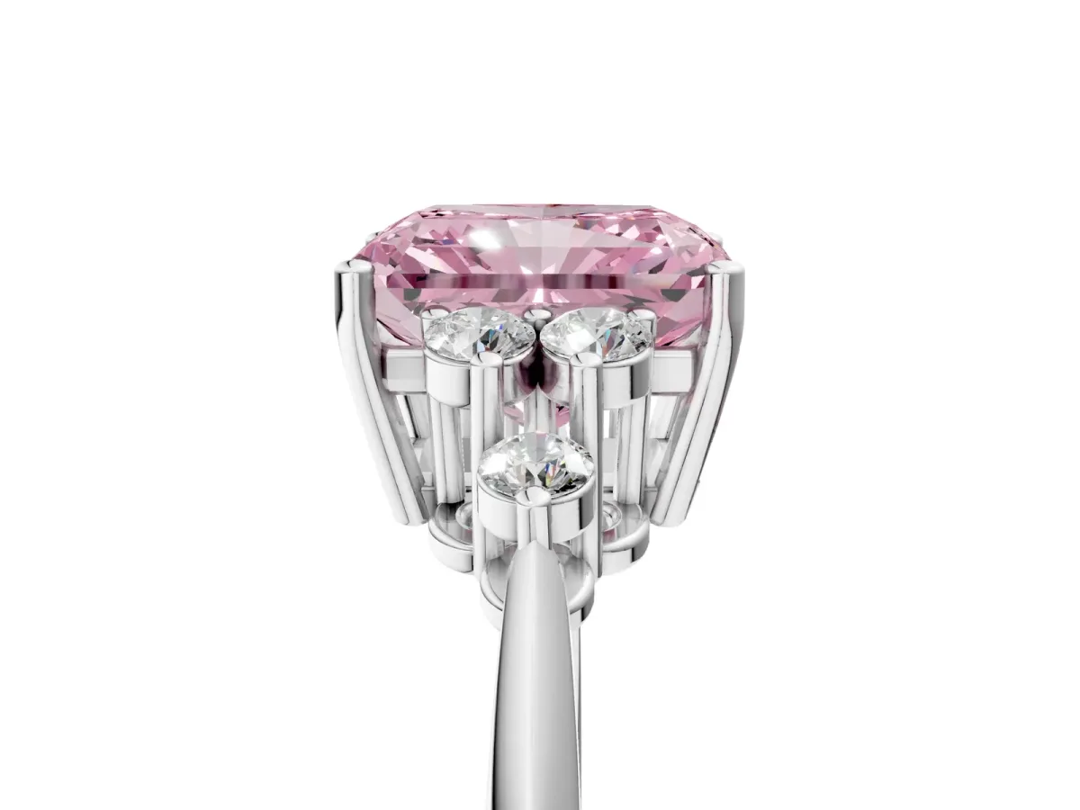 Fancy Pink Radiant Cut Cut Diamond Cluster Ring with Solitaire Band and Four-Prong Setting Platinum