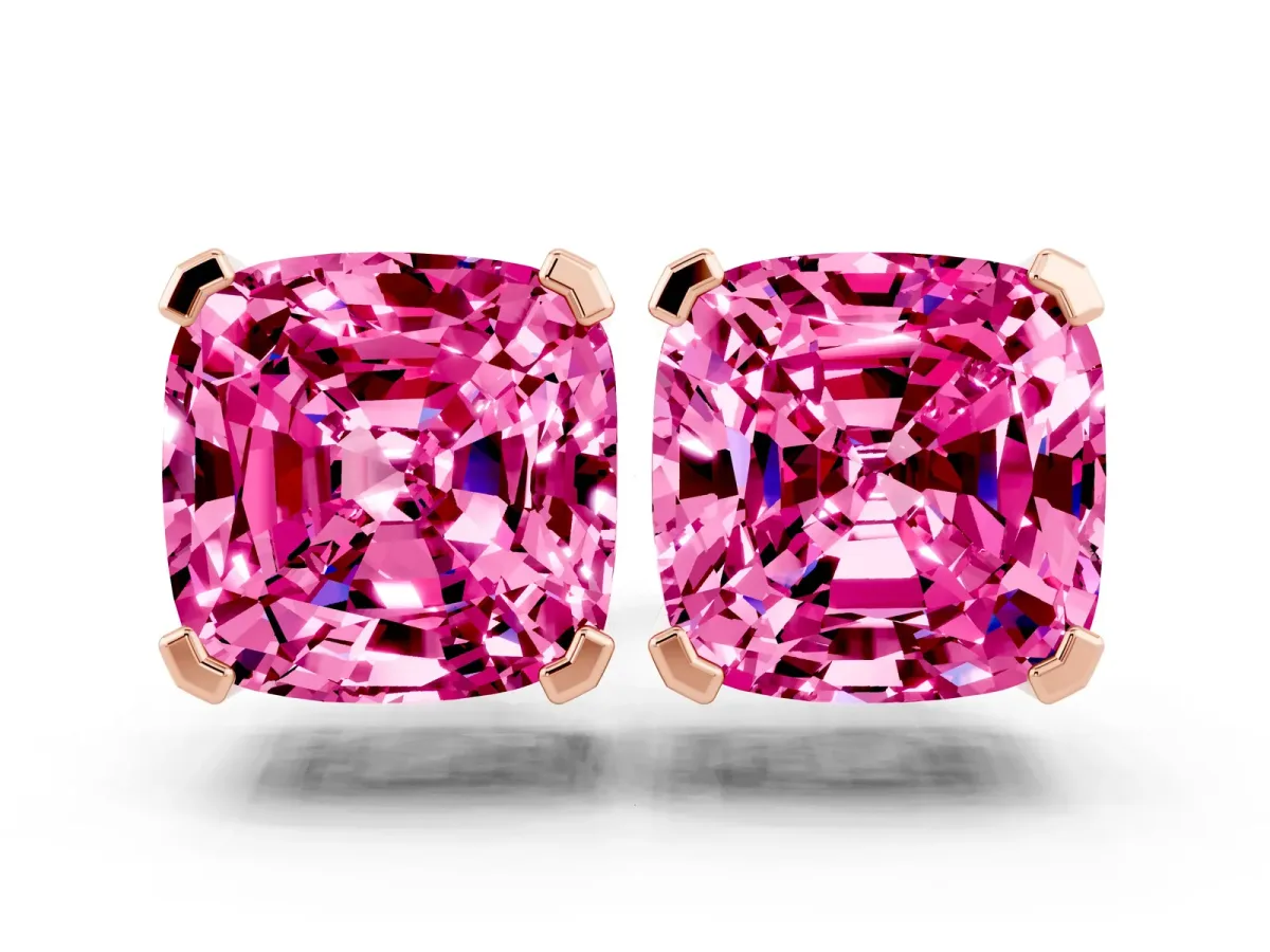 Cushion Cut Pink Sapphire Stud Earrings Rose gold