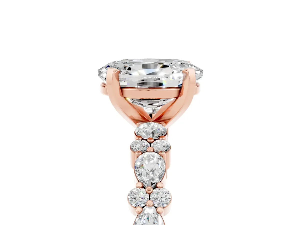 Oval Cut Moissanite Side Stone Solitaire Ring with Round and Four-Prong Setting Rose gold