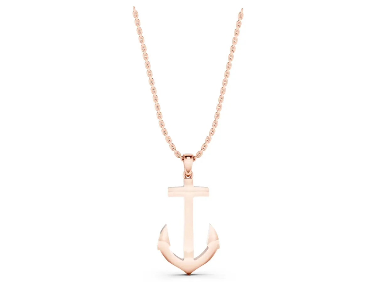 Silver Anchor Pendant with Round Diamond Bezel Setting Rose gold