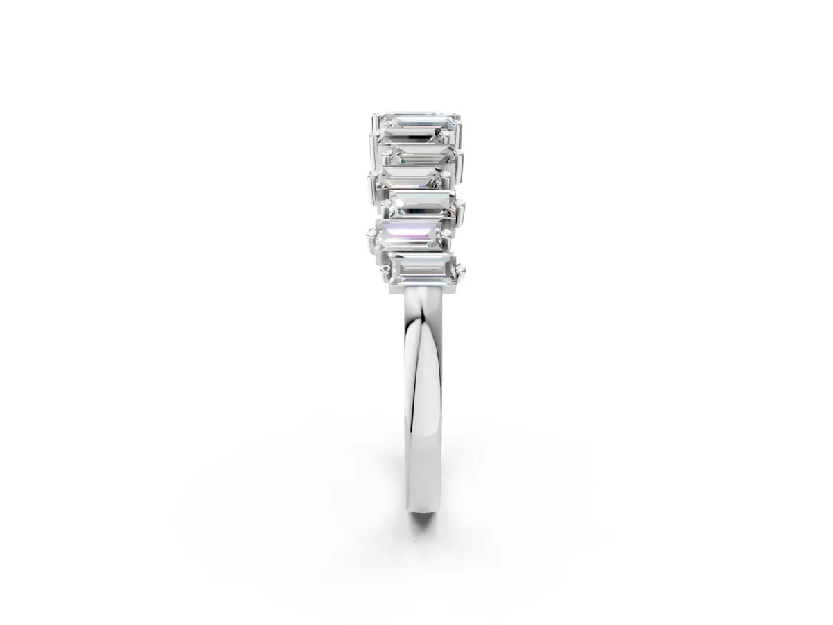 Baguette Diamond Half Eternity Ring with Prong Setting White gold