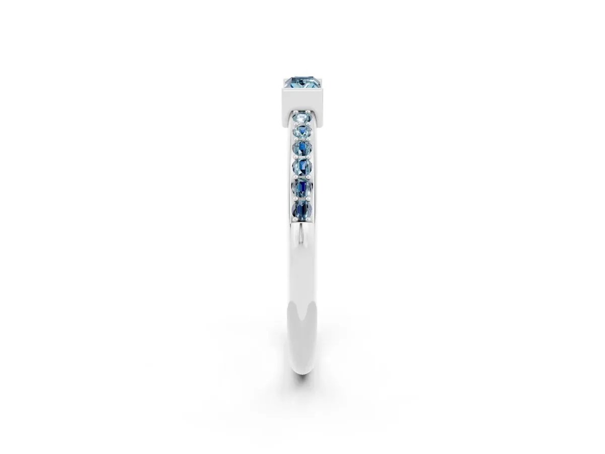 Baguette Aquamarine Pavé Band with Bar Setting Platinum