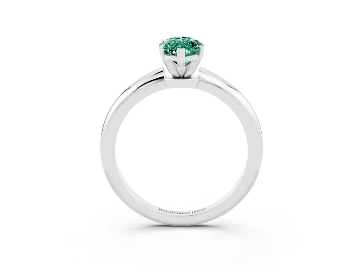 Marquise Cut Green Sapphire Solitaire Ring with Six-Prong Setting and Classic Band Silver
