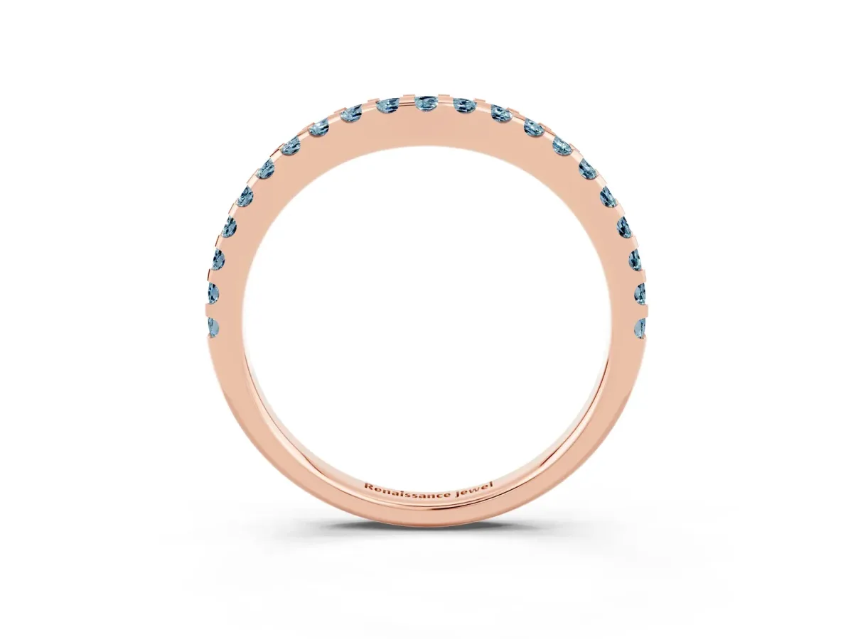 Round Aquamarine Pavé Curved Wedding Band Rose gold