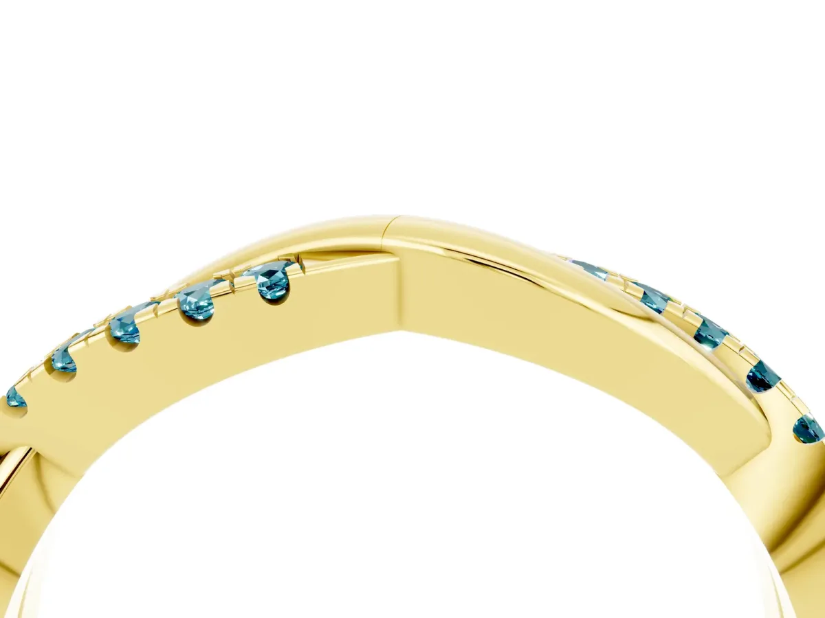 Round Blue Topaz Twisted Infinity Band with Prong Setting Yellow gold
