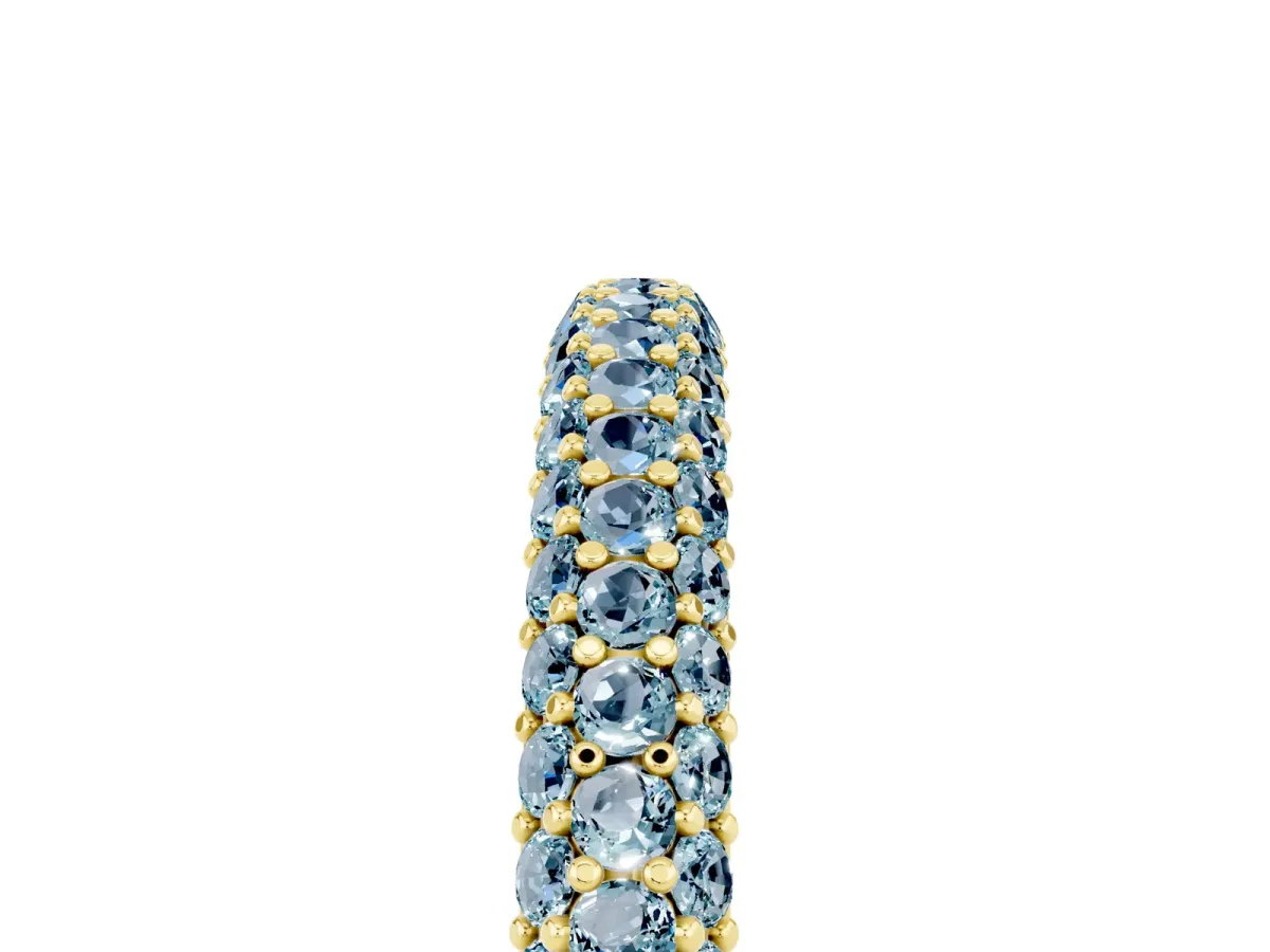 Round Aquamarine Pavé Eternity Band with Shared Prong Setting Yellow gold
