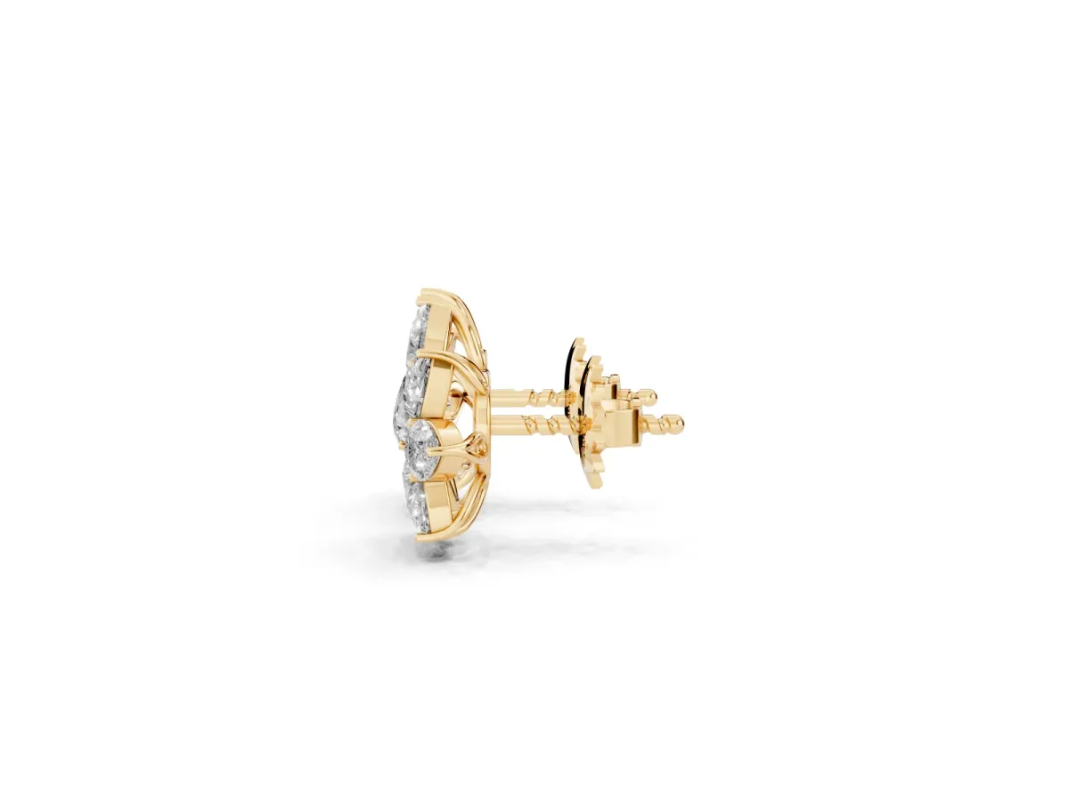 Pear and Marquise Diamond Floral Cluster Stud Earrings Yellow gold