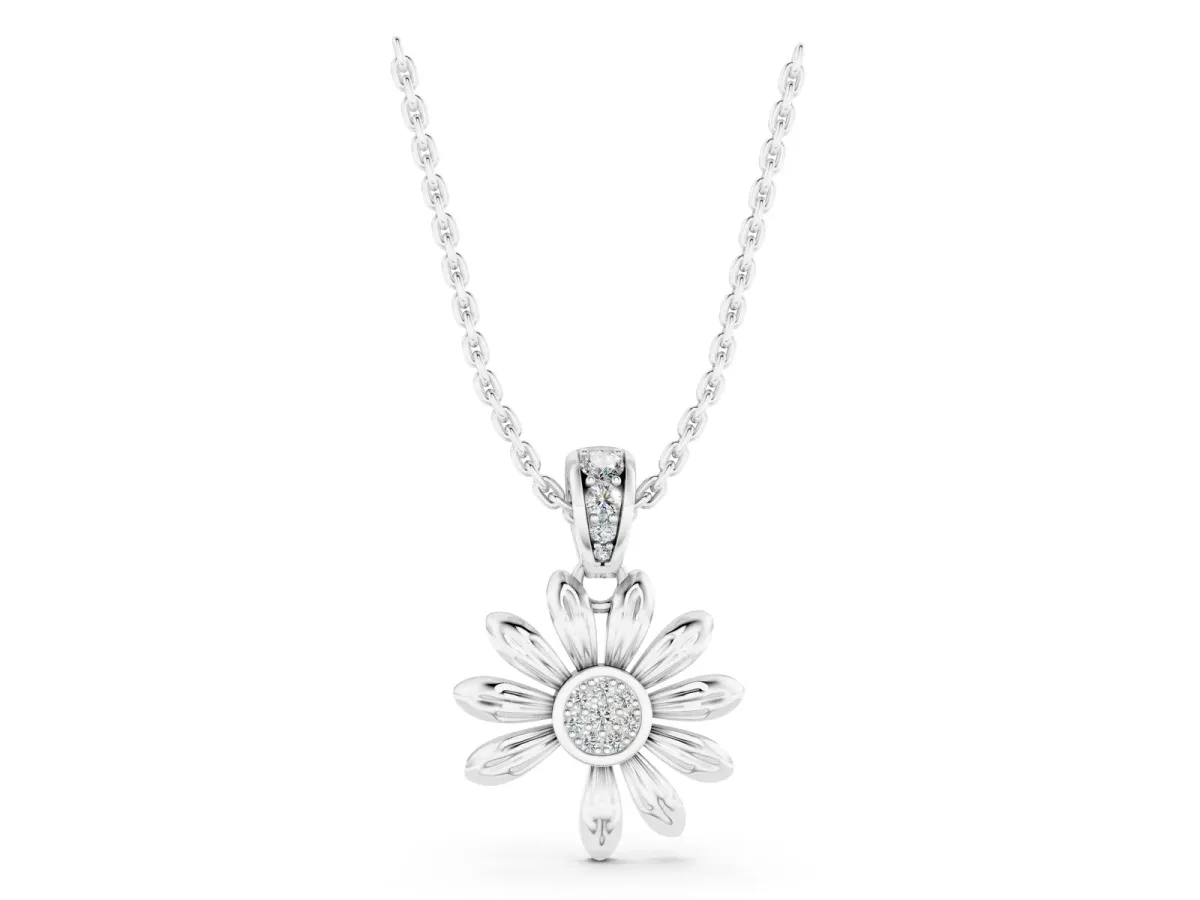 Round Diamond Daisy Flower Pendant with Diamond Accents Silver