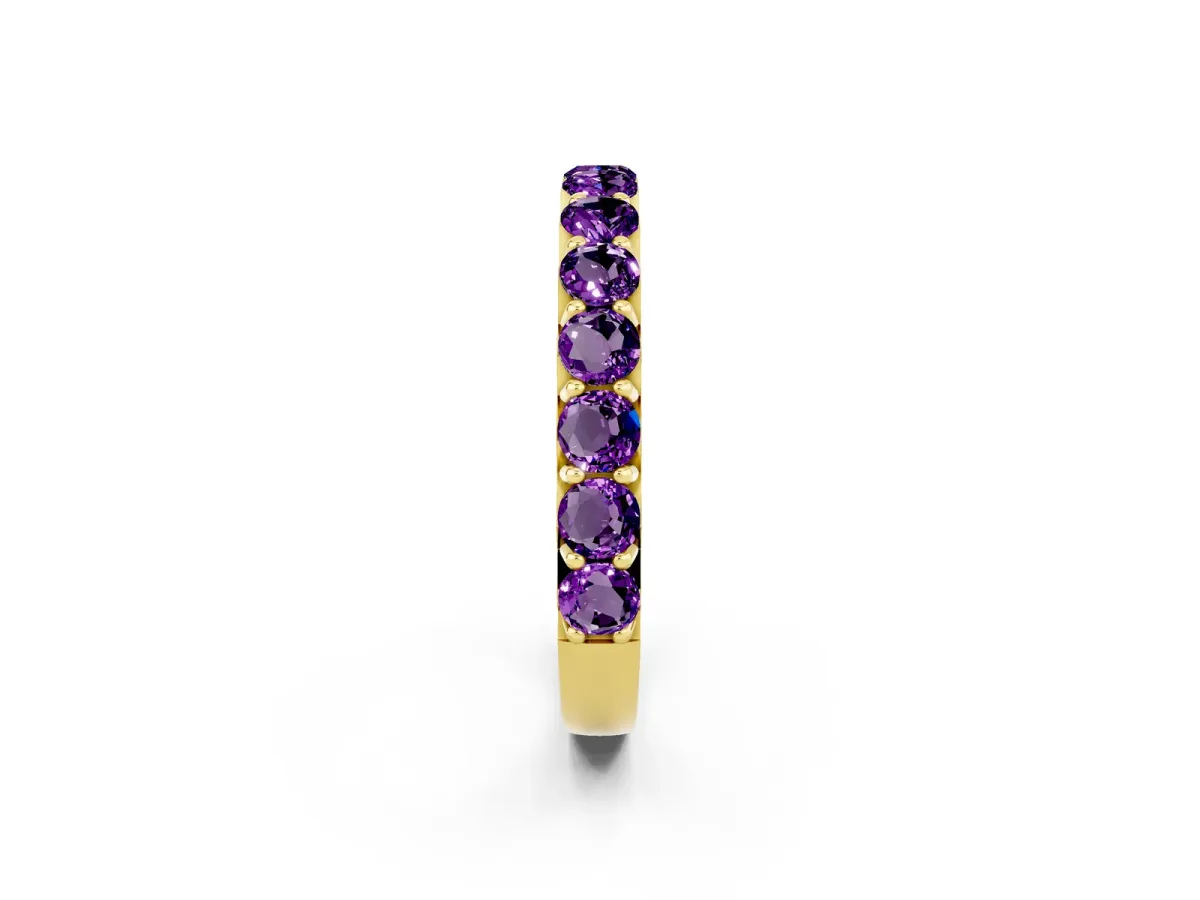 Round Amethyst Half Eternity Band with Classic Prong Setting Yellow gold